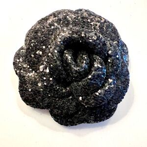Sparkly Black Glitter Camellia Rose Pin or Brooch